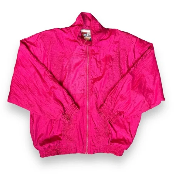Vintage Hot Pink Nylon Zip-Up Jacket - Size L - Picture 2 of 8